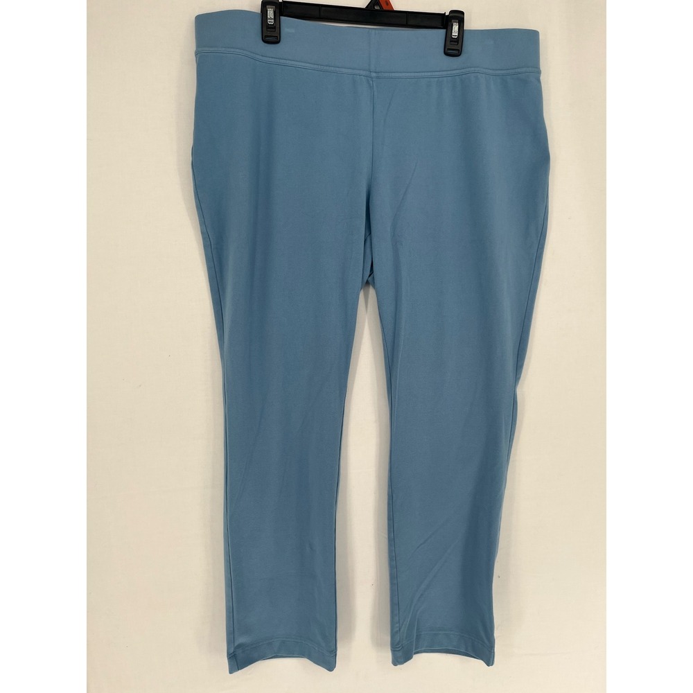 Lands End Starfish Slim Leg Pants 2X 20W-22W Blue Cotton Blend Pull On Knit